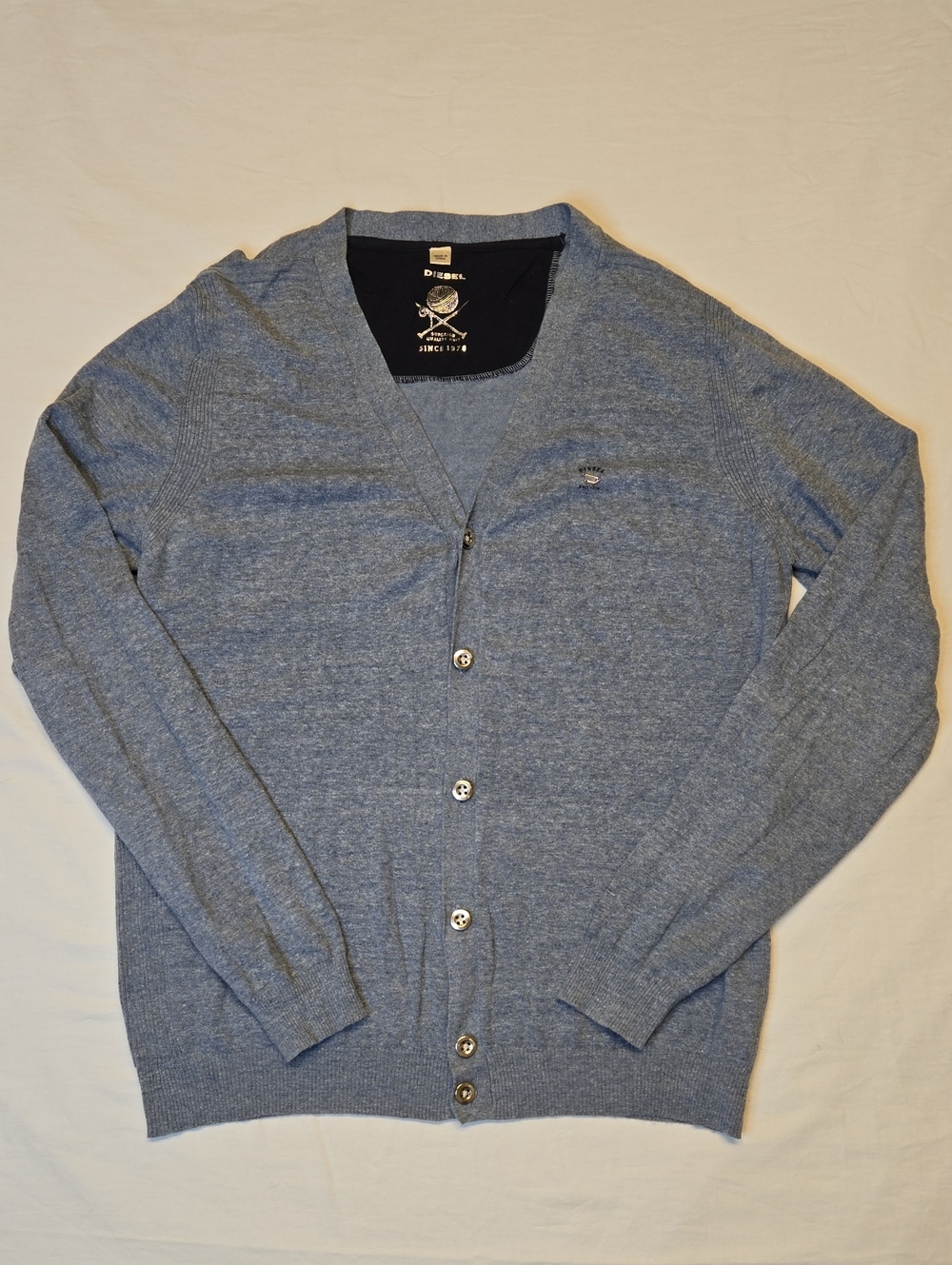 Diesel Light Blue V-Neck Button Down Cardigan Lightweight Knit Sweater